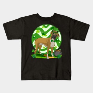 Boxer Dog St Patricks Day Leprechaun Kids T-Shirt